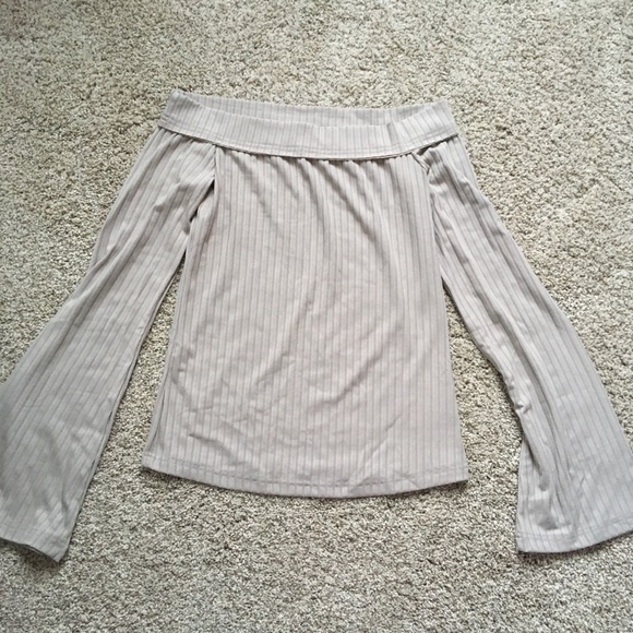 The Layla Ribbed Knit Off Shoulder Bell Sleeve Top - Picture 2 of 3